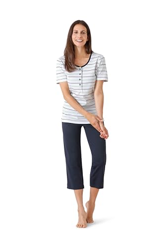 hajo Damen Capri-Schlafanzug, Klima-Komfort Multicolor 48/50 von hajo
