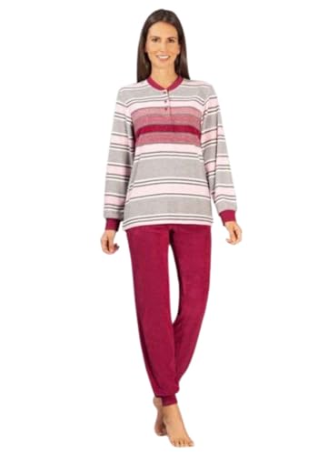 hajo - Damen Frottee-Klima Schlafanzug mit Bündchen, Beere, 48/50 von hajo