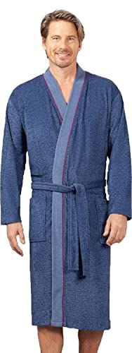 hajo Herren Bademantel Kragen Frottee 81117 603 blau gemustert, Herren-Größe:52 von hajo