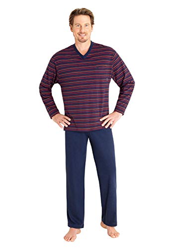 hajo Herren Schalfanzug | Nachtwäsche aus Premium Cotton - 2-teilig bestehend aus Oberteil und Hose - Marine gestreift - 56/XXL von hajo
