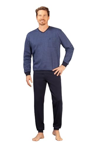 hajo Herren Schlafanzug - Premium Cotton Interlock, blau, 54 von hajo