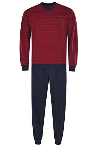 hajo Herren Schlafanzug Set - lang, Bündchen, V-Neck, Klima-Light, Cotton-Mix Rot 3XL von hajo