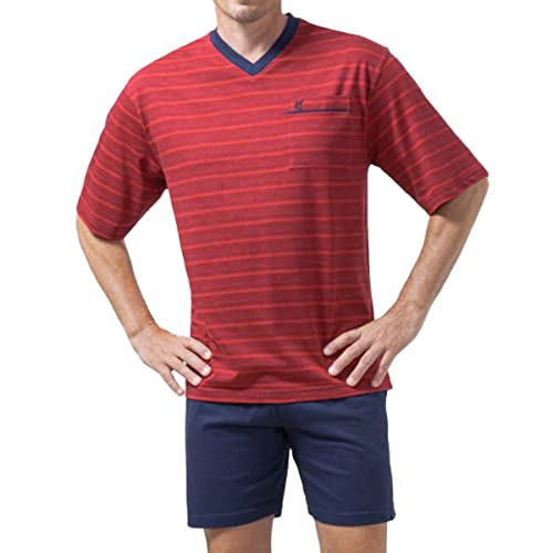 hajo Herren Schlafanzug kurz - Klima Light - mit V-Ausschnitt, rot (300), 52 (L) von hajo