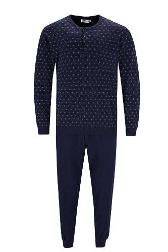 hajo - Herren Schlafanzug mit Bündchen - Premium Cotton Interlock, Marine, 48 von hajo