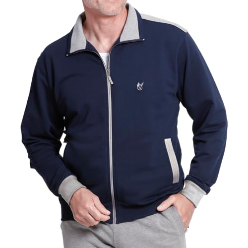 hajo Herren Sweatjacke - Freizeit, Klima-Komfort, Stretch Cotton-Mix, uni Blau L von hajo