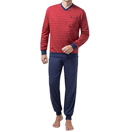 hajo Pyjama Schlafanzug 50051 Klima Light rot oder blau gestreift, Farbe:Rot, Größe:3XL von hajo