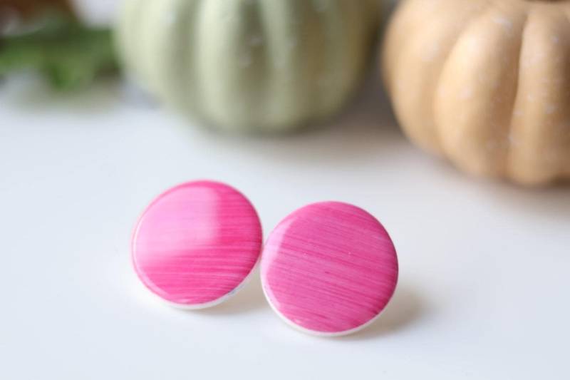 Baby Rosa Ohrstecker, Runde Ohrringe Rot, Leichte Aus Fimo, Pastell Glänzende Geschenk Geburtstag von halbsowild