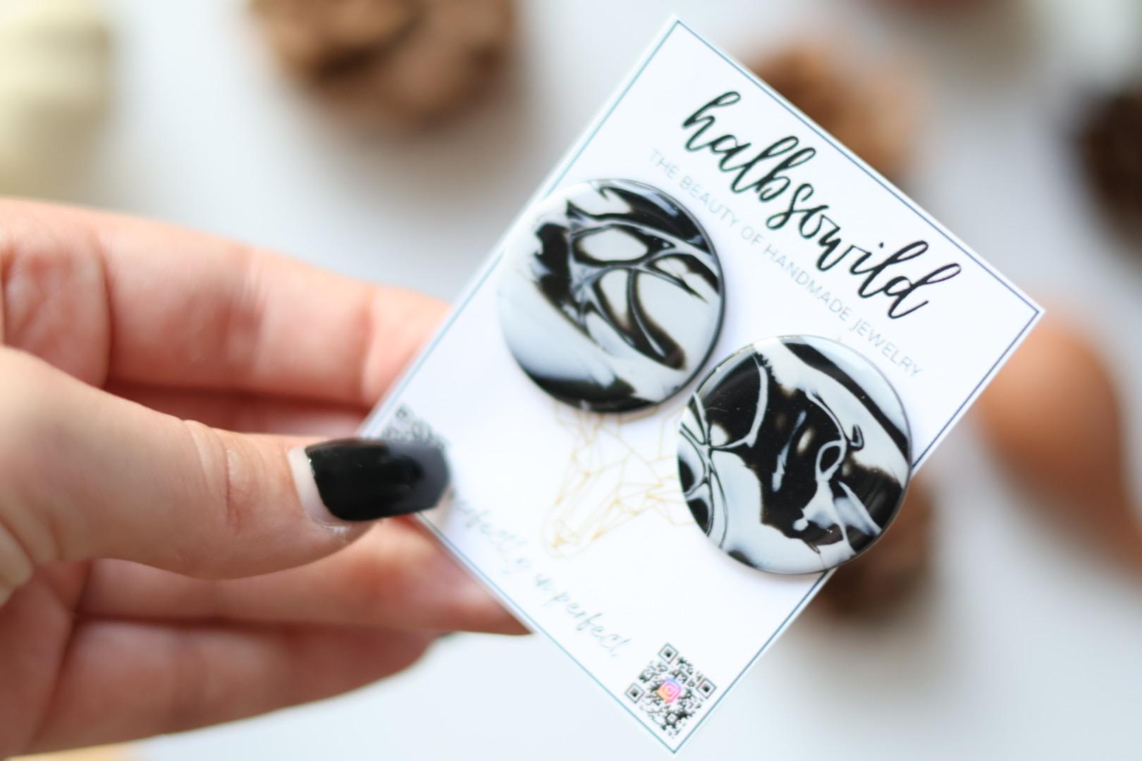 Große Ohrringe Schwarz Weiß, Schwarze Clips, Weiße Ohrstecker, Ohrringe, Muttertag, Statement Geschenk Für Freundin von halbsowild