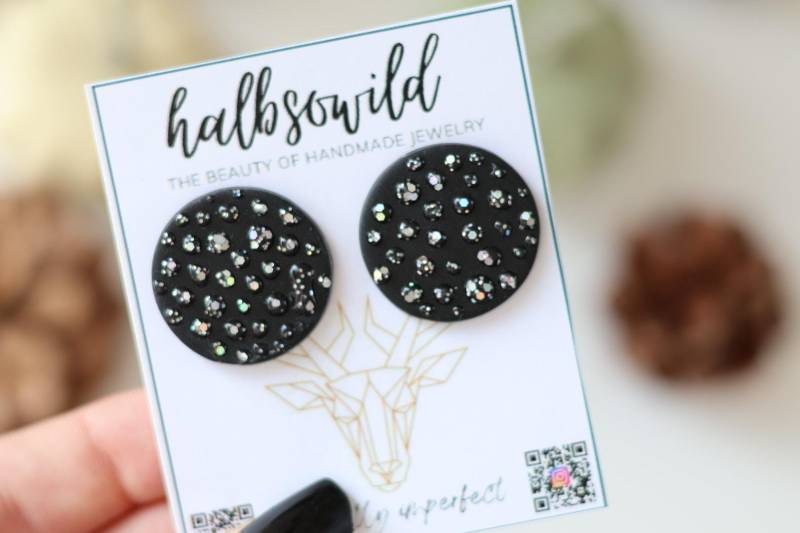 Große Schwarze Ohrringe Mit Glitzer, Ohrstecker, Ohrringe, Geschenk Für Mama, Clay Statement Freundin von halbsowild