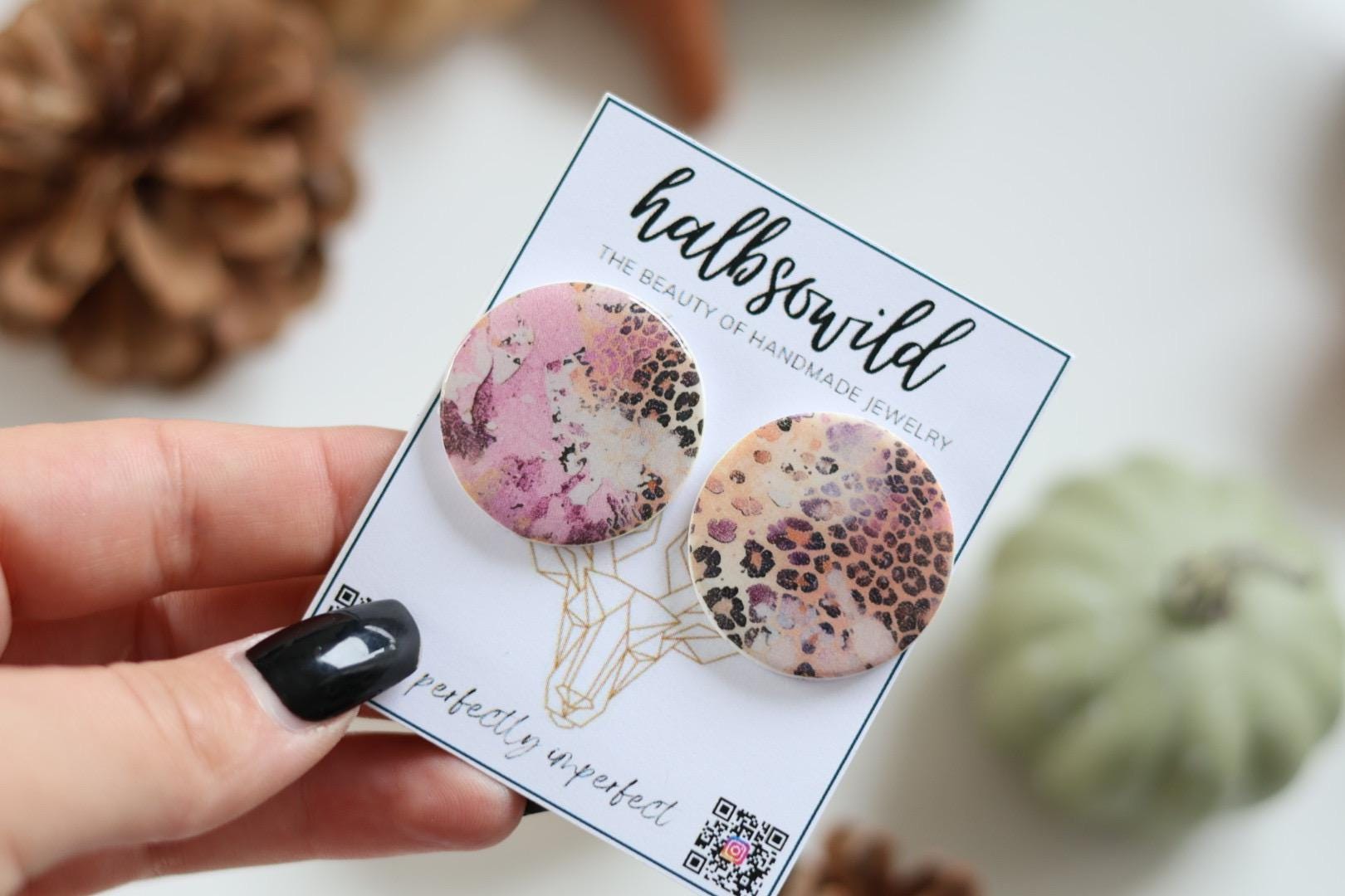 Ohrstecker Mit Leoparden Muster, Ohrringe, Große Runde Ohrstecker, Lila Leo Geschenk Für Freundin, Animal Print Earrings von halbsowild