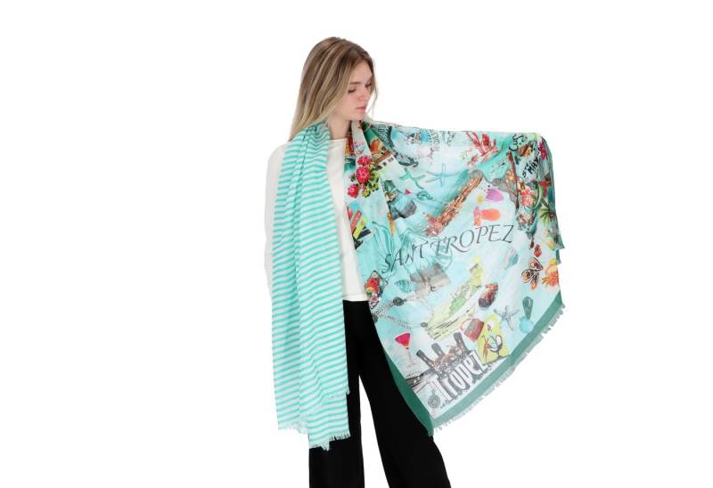 halsüberkopf Accessoires Modeschal Schal Saint Tropez, Motivprint kombiniert mit Streifen von halsüberkopf Accessoires