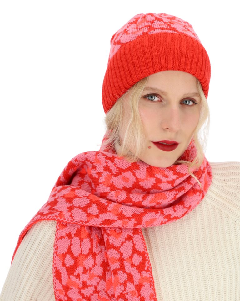 halsüberkopf Accessoires Strickmütze Leo mit unifarbenen Umschlag mit Animalmuster von halsüberkopf Accessoires