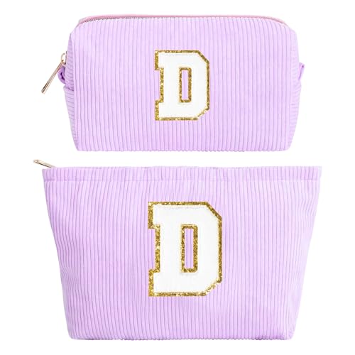 2 Stück Initialen Make-up-Tasche, Cord-Kosmetiktasche, Reise Kulturbeutel Reiseutensilien Schminktasche Damen, Weihnachten Geburtstag Geschenk für Frauen Mädchen Schwester, Lila Kosmetiktasche D 2 Stück Initialen Make-up-Tasche, Cord-Kosmetiktasche, Reise Kulturbeutel Reiseutensilien Schminktasche Damen, Weihnachten Geburtstag Geschenk für Frauen Mädchen Schwester, Lila Kosmetiktasche D von hamatata