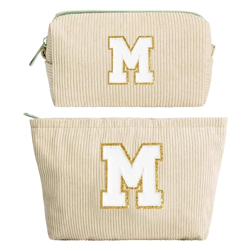 2 Stück Kosmetiktasche Damen, Initialen Make-up-Tasche, Cord-Schminktasche Organizer, Reise Kulturbeutel Geschenke für Frauen Mädchen Freund Hochzeitstag Braut, Beige Kosmetiktasche M 2 Stück Kosmetiktasche Damen, Initialen Make-up-Tasche, Cord-Schminktasche Organizer, Reise Kulturbeutel Geschenke für Frauen Mädchen Freund Hochzeitstag Braut, Beige Kosmetiktasche M von hamatata