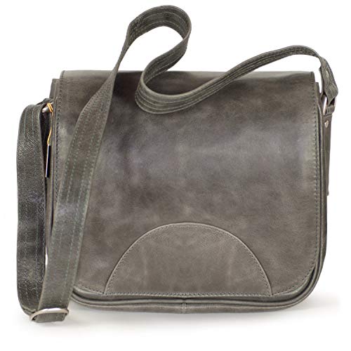 Hamosons Damen Handtasche Größe M Umhängetasche im Retro-Look aus Echt-Leder, Anthrazit-Grau, 577 von Hamosons