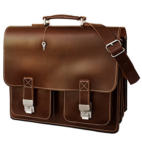 Große Aktentasche/Lehrertasche Größe XL aus Leder, für Damen und Herren, Braun, Hamosons 690 von Hamosons