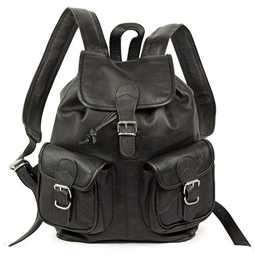 Hamosons Mittel-Großer Lederrucksack Cityrucksack Größe M aus Nappa-Leder, für Damen und Herren, Schwarz, 559 von Hamosons