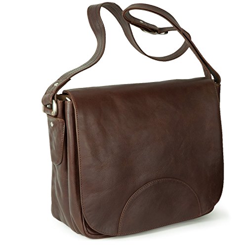 Hamosons â€“ Damen-Handtasche GröÃŸe M/Umhängetasche im Retro-Look aus geöltem Leder, Kastanien-Braun, Modell 577 von Hamosons