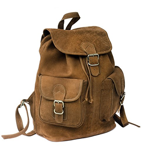 hamosons Großer Lederrucksack Größe L Laptop Rucksack bis 15,6 Zoll, für Damen und Herren, aus Büffel-Leder, Braun, 560 von hamosons