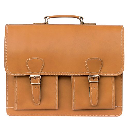 Hamosons Klassische Aktentasche Lehrertasche Größe L aus Leder, für Damen und Herren, Cognac-Braun, 600 von Hamosons