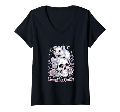 Damen Hamster Gothic Schädel Pastell Schleife & Rosen T-Shirt mit V-Ausschnitt Damen Hamster Gothic Schädel Pastell Schleife & Rosen T-Shirt mit V-Ausschnitt von hamster Floral horror dark witchy aesthetic.