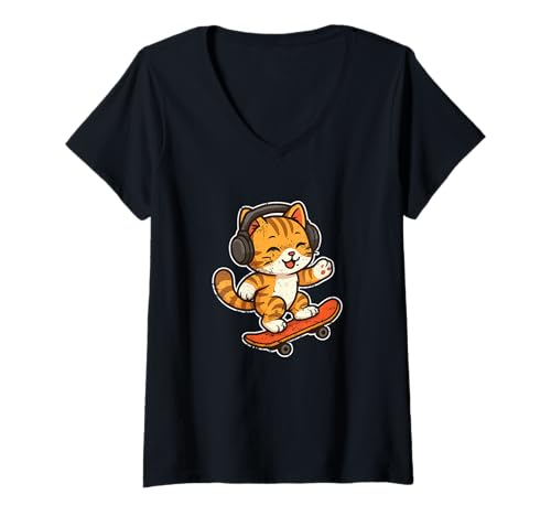 Damen Skateboard-Hamster-Retro-Cartoon T-Shirt mit V-Ausschnitt Damen Skateboard-Hamster-Retro-Cartoon T-Shirt mit V-Ausschnitt von hamster skater tiny shred cute rodent