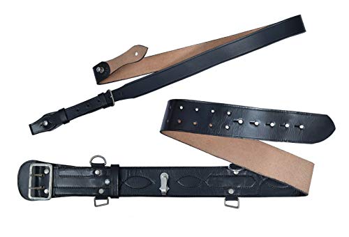 Sam Browne Gürtel, Sam brauner Schultergurt, schwarzes Leder Gr. 76 cm, Schwarz von handembroideryuk