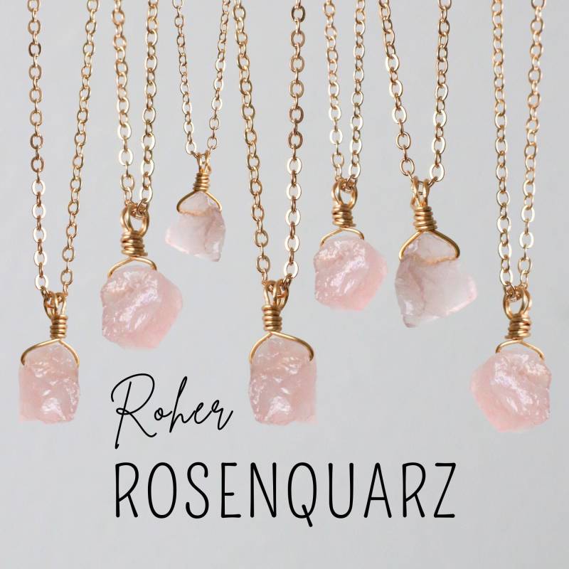 Roher Rosenquarz Kette Oder Anhänger in Gold Und Silber, Halskette, Kristallkette, Besonderes Geschenk, Edelstein, Liebe von handfreude