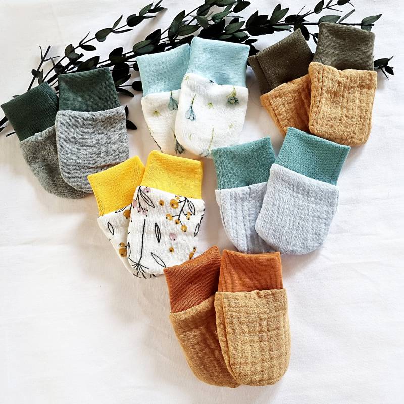 Fäustlinge Für Neugeborene | Sommerliche Babyhandschuhe Anti Kratzhandschuhe Babys Kratzschutz Musselin von handgezaubert
