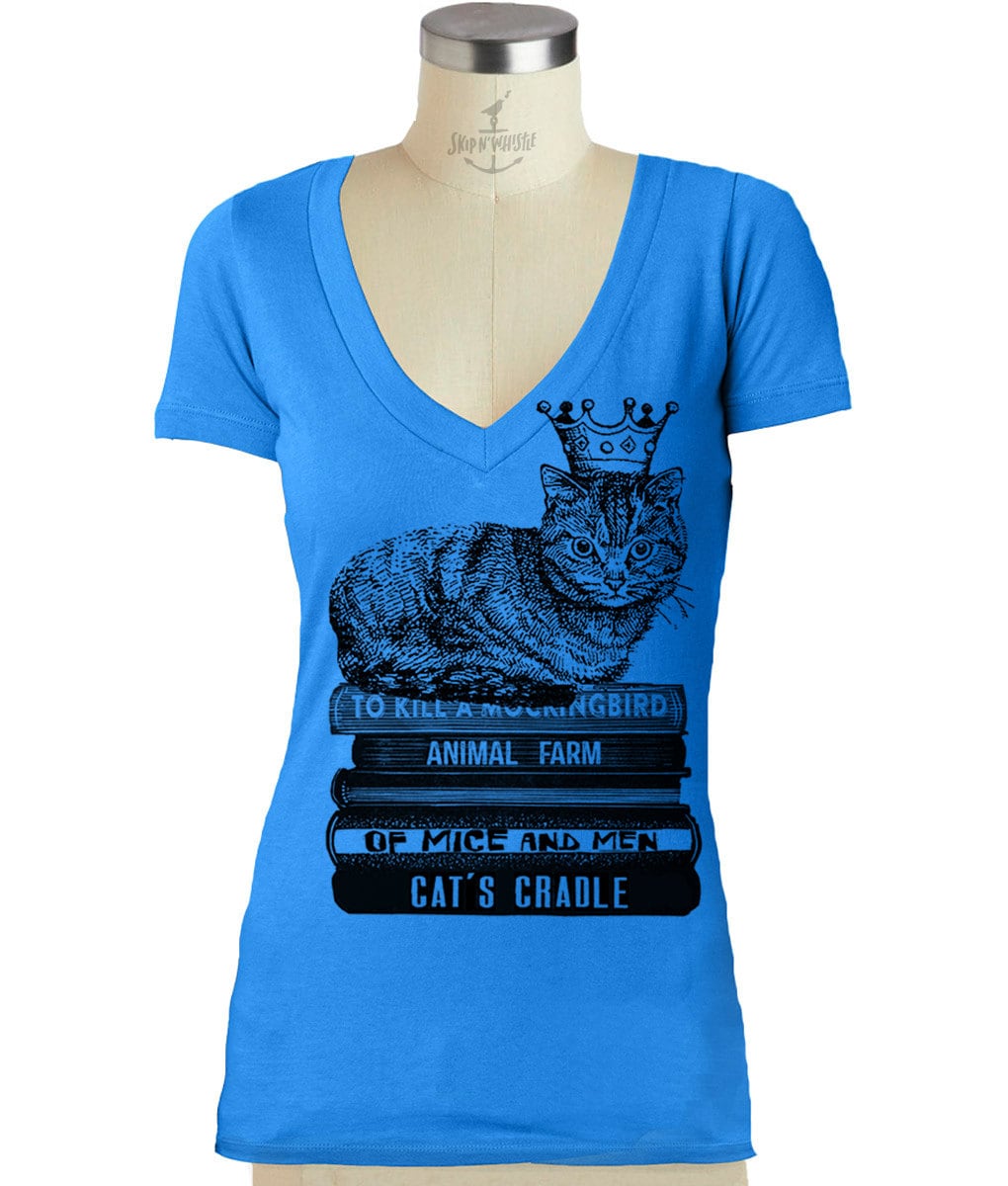 Cat V Halsshirt Tragen Krone Auf Büchern Shirt Damen S M L Xl von handjobdesign