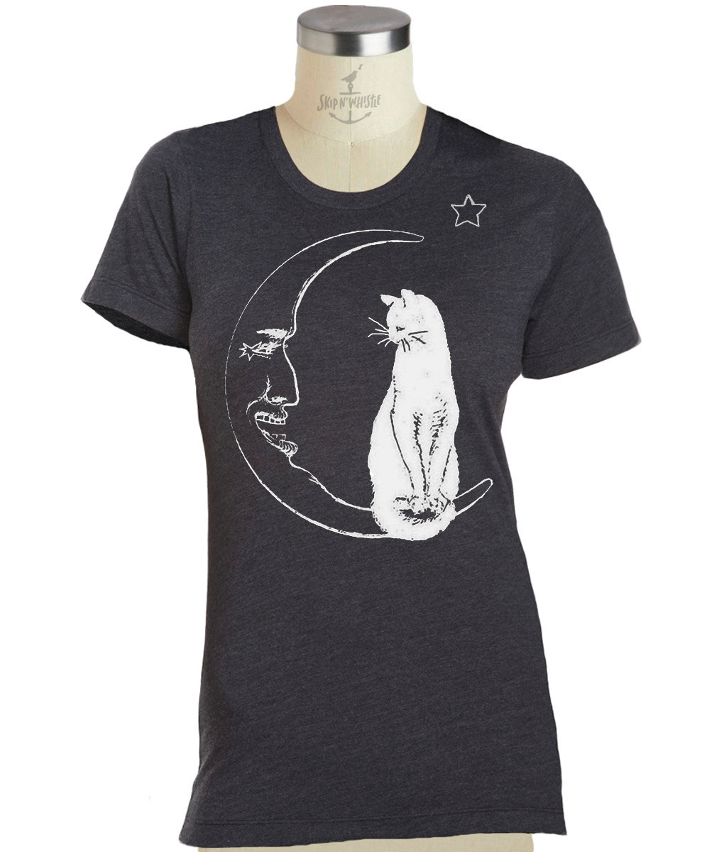 Damen Cat Moon T-Shirt Hexe | Sm, Med, Lg, Xl, Xxl von handjobdesign
