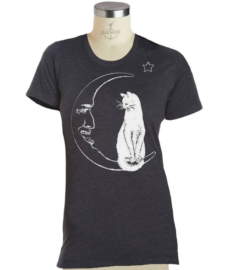 Damen Cat Moon T-Shirt Hexe | Sm, Med, Lg, Xl, Xxl von handjobdesign