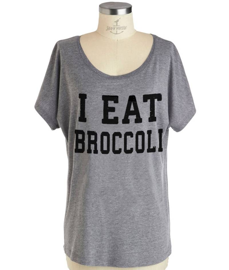 Damen I Eat Broccoli T-Shirt - Dolman Ärmel Slouchy Off The Shoulder Shirt | Viele Farbauswahl Sm, Med, Lg, Xl, Xxl von handjobdesign