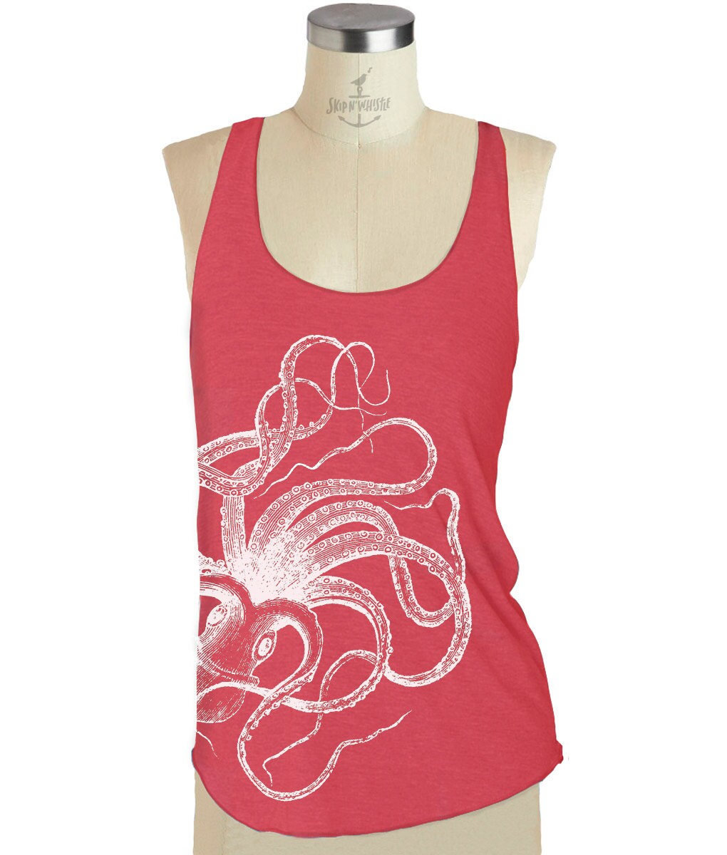 Damen Octopus Tank Top - American Print Bekleidung Tri-Blend Racerback S M L | 8 Farboptionen von handjobdesign