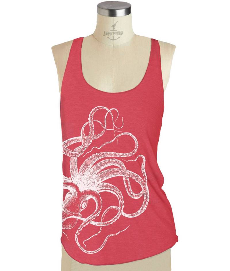 Damen Octopus Tank Top - American Print Bekleidung Tri-Blend Racerback S M L | 8 Farboptionen von handjobdesign