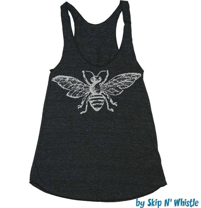Damen Vintage Bee - American Bedruckte Bekleidung Tri-Blend Racerback Tank Top S M L | 8 Farboptionen Schwarz Z von handjobdesign