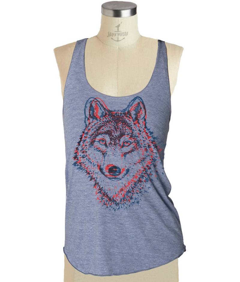 Damen Wolf Shirt Tank Top - Tri-Blend Racerback Frau S M L Xl | 8 Farboptionen von handjobdesign
