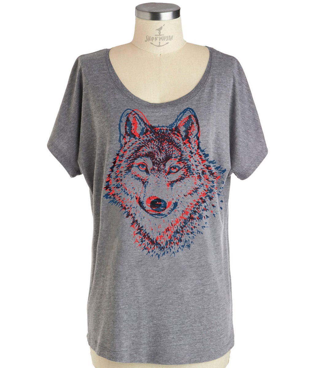 Damen Wolf T Shirt - Dolman Ärmel Slouchy Off The Shoulder Shirt | Viele Farbauswahl Sm, Med, Lg, Xl, Xxl von handjobdesign