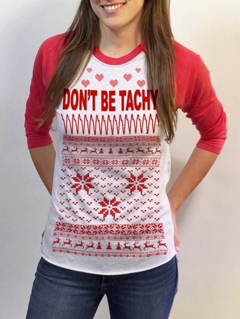 Don't Be Tachy - Stillshirt Weihnachten Design 3/4 Ärmel Raglan Sm Med Lg Xl Xxl Rot Royalblau Und Kellygrün von handjobdesign
