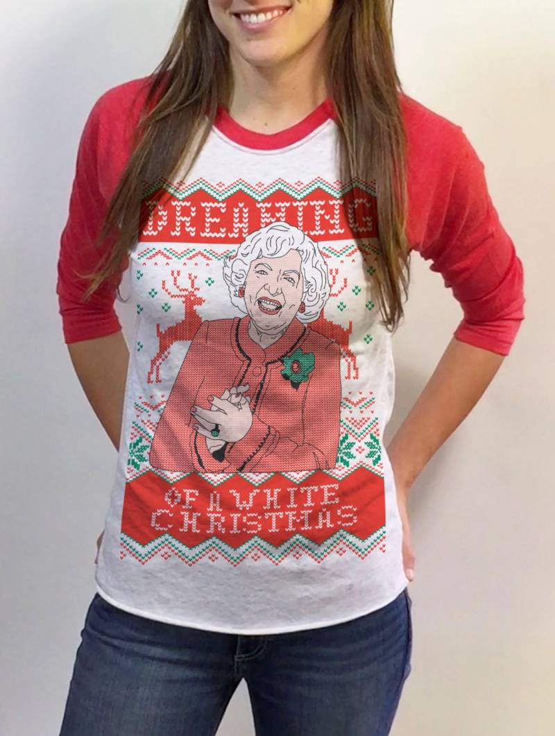 Dreaming Of A White Christmas - Damen Weihnachtspullover Design Weihnachten Baseball Shirt Sm Med Lg Xl Xxl Rot Royalblau Und Kelly Grün von handjobdesign