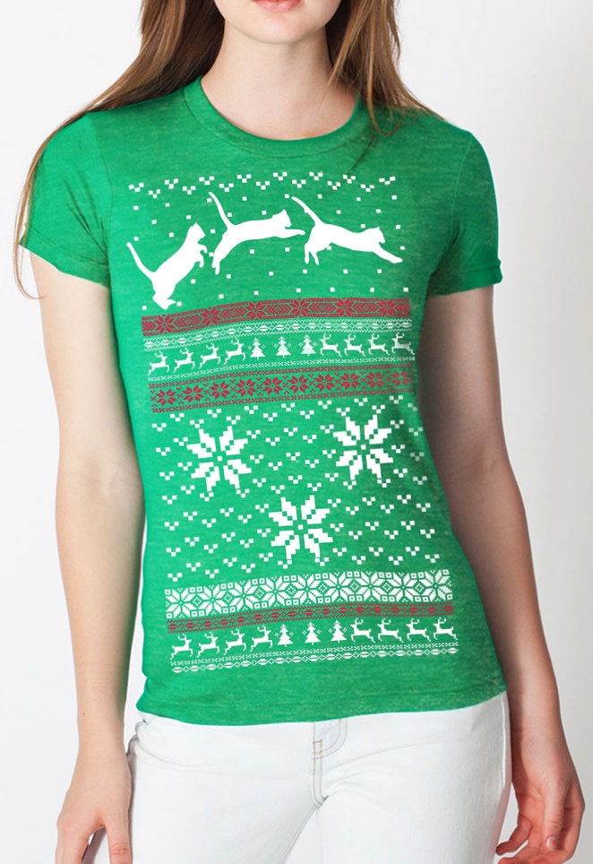 Hässlicher Weihnachtspullover T-Shirt Katzen Springende Damen S M L Xl Xxl von handjobdesign