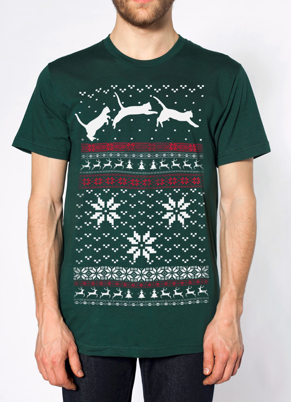 Ugly Christmas Pullover T-Shirt Herren Unisex - Cats Jumping Größen Sm Med Lg Xl Xxl von handjobdesign