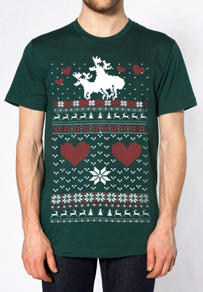 Ugly Christmas Sweater T-Shirt Herren Unisex - Elch Love Größen Sm Med Lg Xl Xxl von handjobdesign