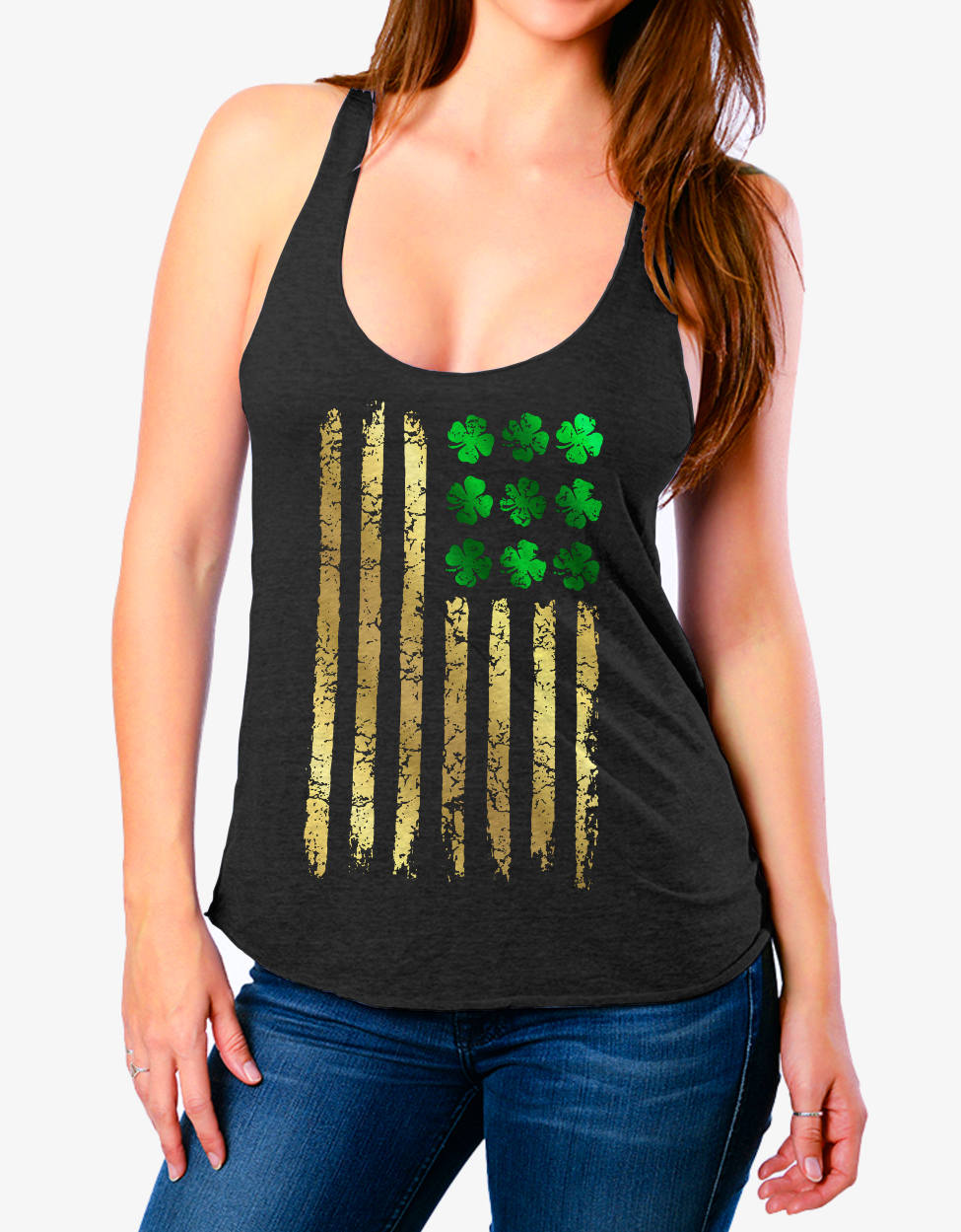 st Patricks Day Tank Für Damen - Irish American Foil Flag Tri Blend Racerback Größen Xs Xxl von handjobdesign