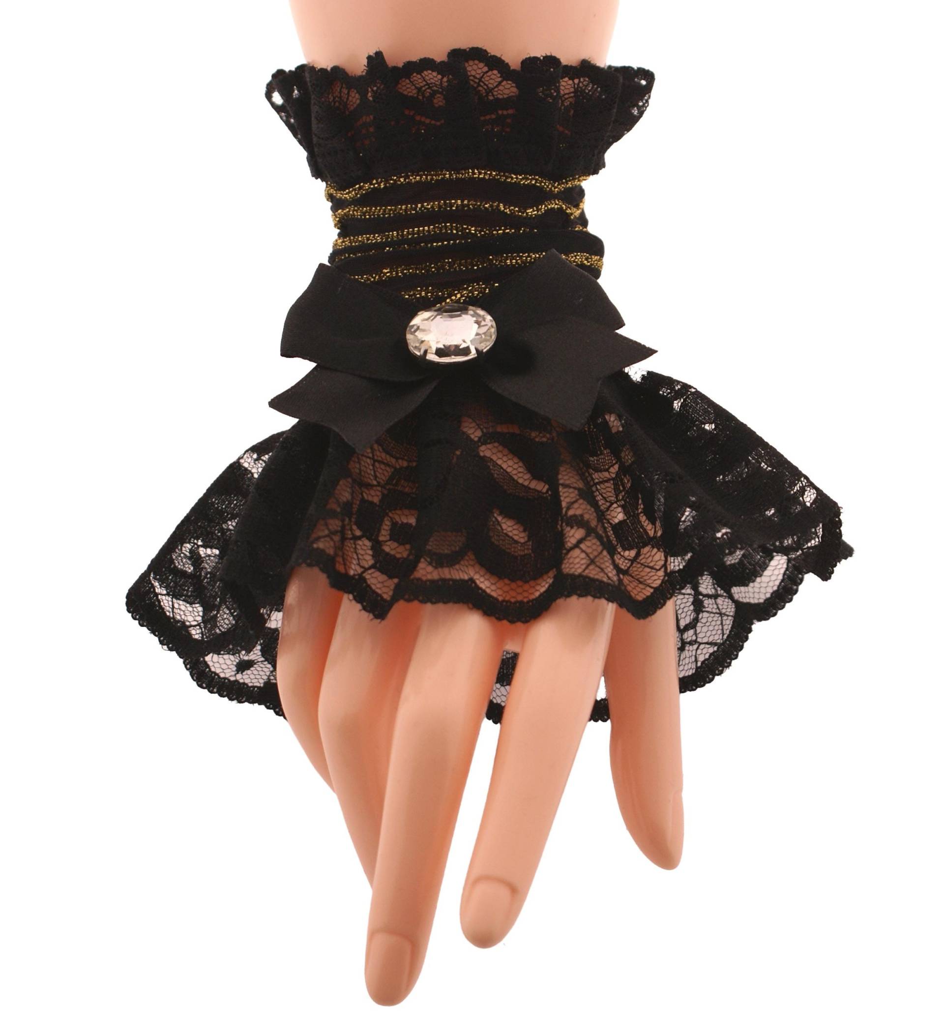 Armschmuck Armstulpen Spitze Schwarz Satin Bogen Viktorianisch Silber Gestreift Handgemacht Xs - 3Xl von handmadeItemsByIvi