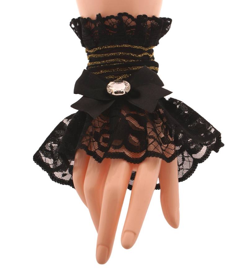 Armschmuck Armstulpen Spitze Schwarz Satin Bogen Viktorianisch Silber Gestreift Handgemacht Xs - 3Xl von handmadeItemsByIvi