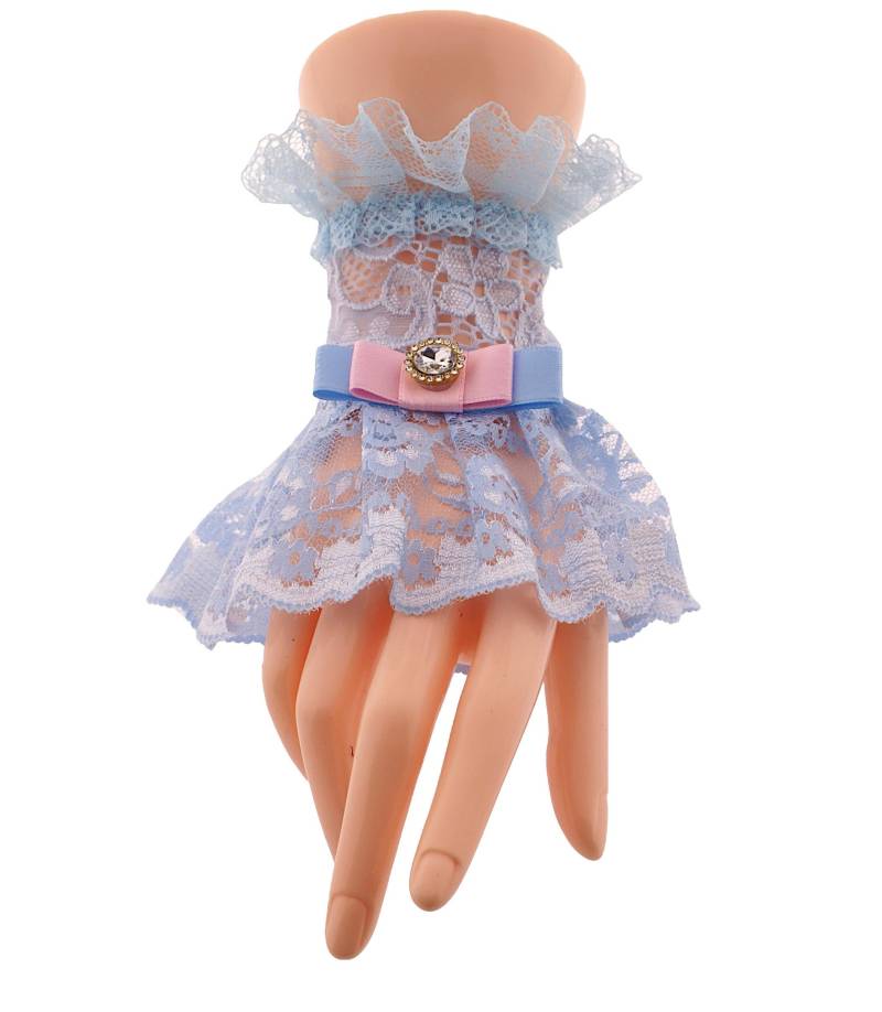 Armschmuck Blau Rosa Spitze Armreifen Gekräuselte Satin Bogen Braut Hochzeit Handgelenk Kurz Handschuhe Romantisch von handmadeItemsByIvi