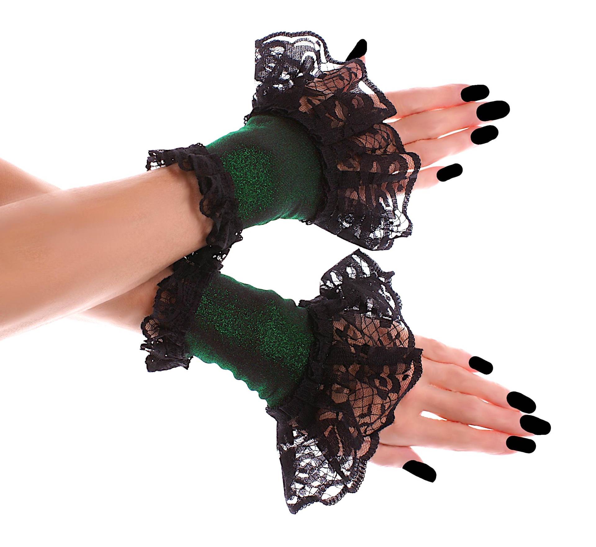 Schwarz Grün Metalic Manschetten Spitze Geraffte Victorian Gothic Handgelenk Handschuhe Armband Kostüm Xs - 3Xl von handmadeItemsByIvi