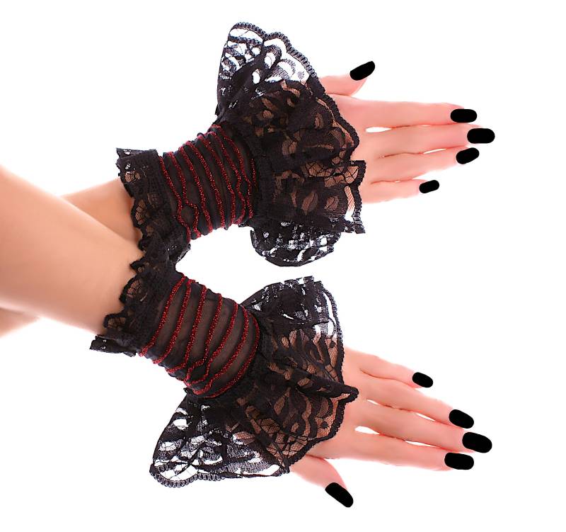 Schwarz Rot Lurex Manschetten Spitze Geraffte Victorian Gothic Handgelenk Handschuhe Armband Kostüm Xs - 3Xl Schwarz Rot Lurex Manschetten Spitze Geraffte Victorian Gothic Handgelenk Handschuhe Armband Kostüm Xs - 3Xl von handmadeItemsByIvi
