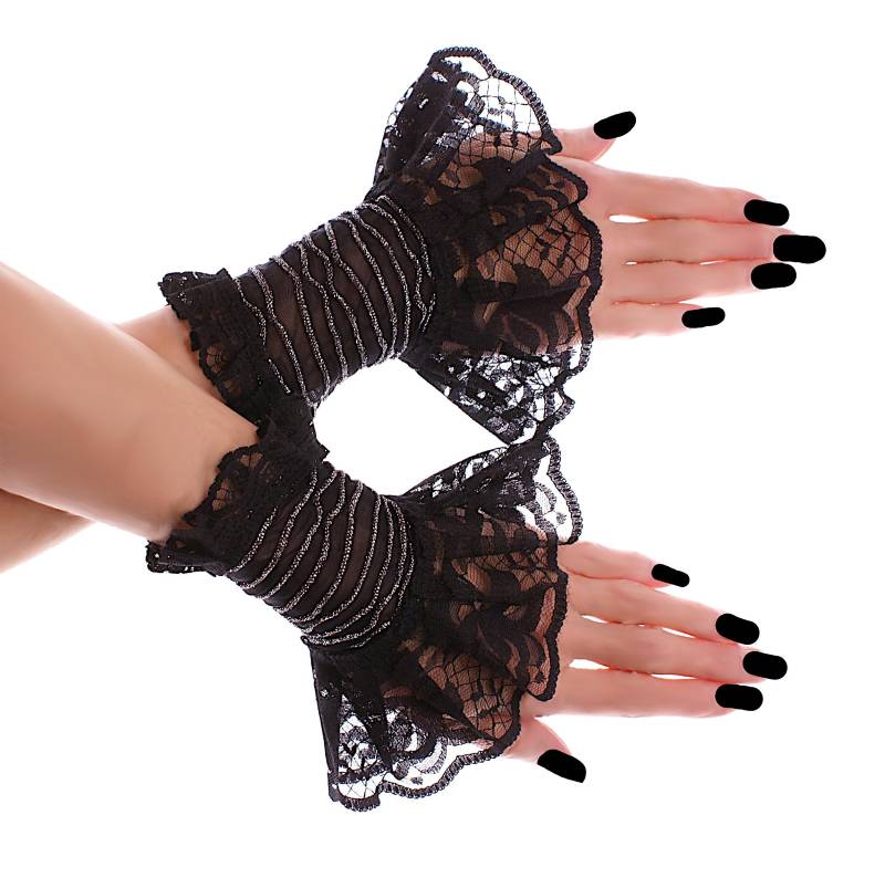 Schwarz Silber Lurex Manschetten Spitze Geraffte Victorian Gothic Handgelenk Handschuhe Armband Kostüm Xs - 3Xl von handmadeItemsByIvi